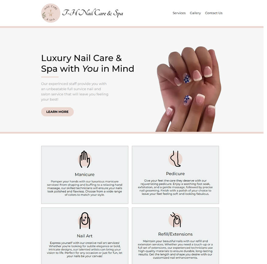 th nails and spa website screenshot